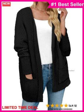 Fuzzy Knit Cardigan Open Front Long Sweater Fall Winter